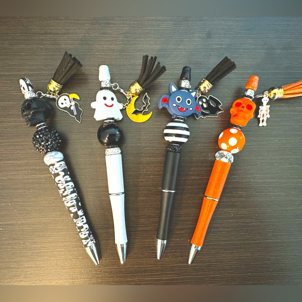 Halloween Beaded Pen Set with Charms & Tassels - Set of 4 Pens